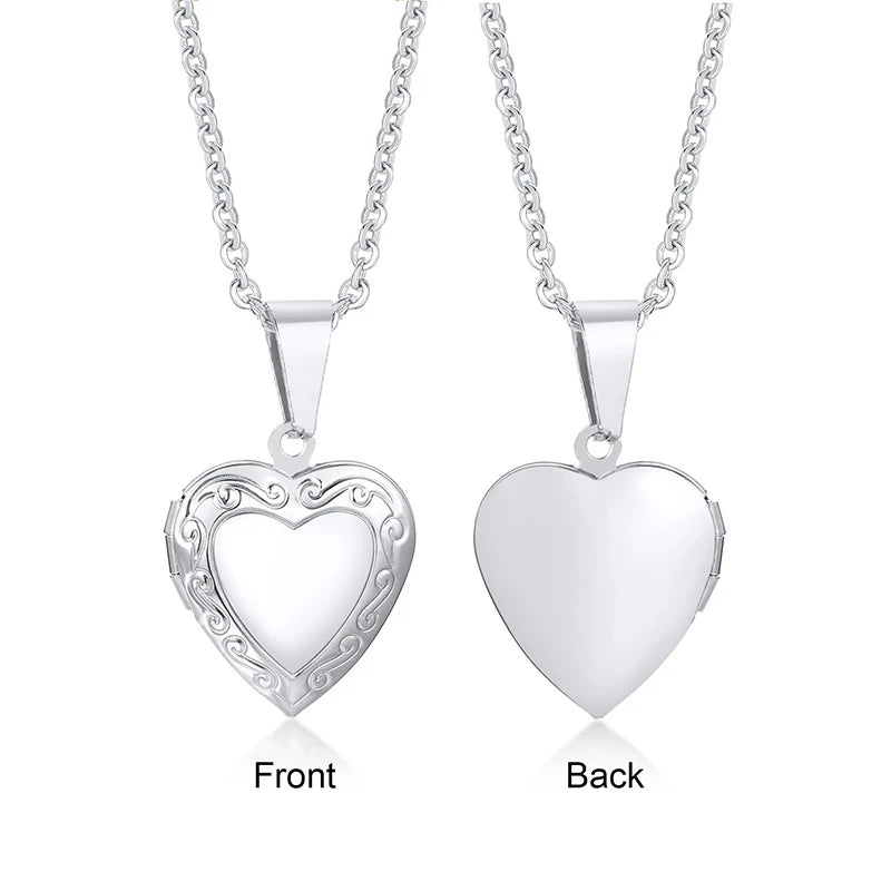 Locking Heart Photo Locket Necklace – Personalized Stainless Steel Pendant for Women & Men