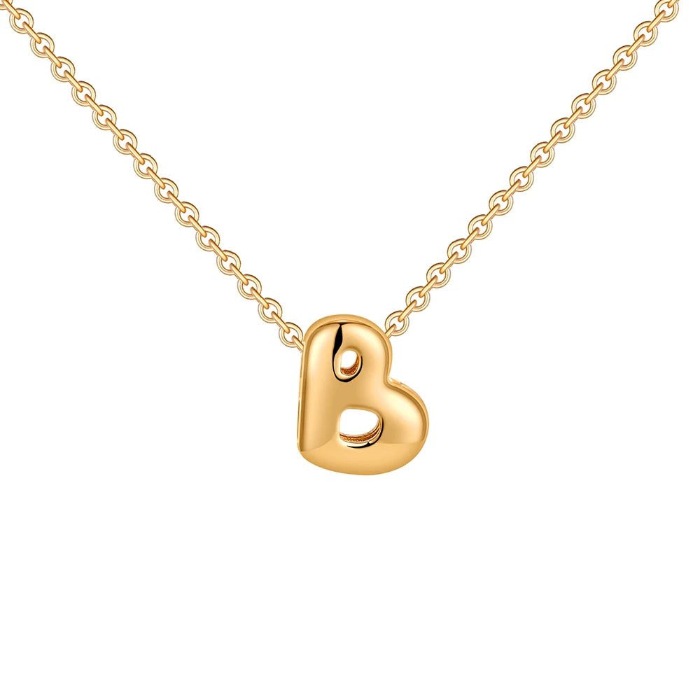 Gold-Plated Bubble Letter Necklace – Tiny A-Z Initial Pendant for Women & Teen Girls