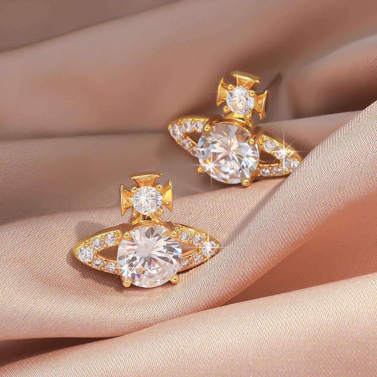 Saturn Crystal Stud Earrings for Women – Chic Sparkling Trendy Jewelry