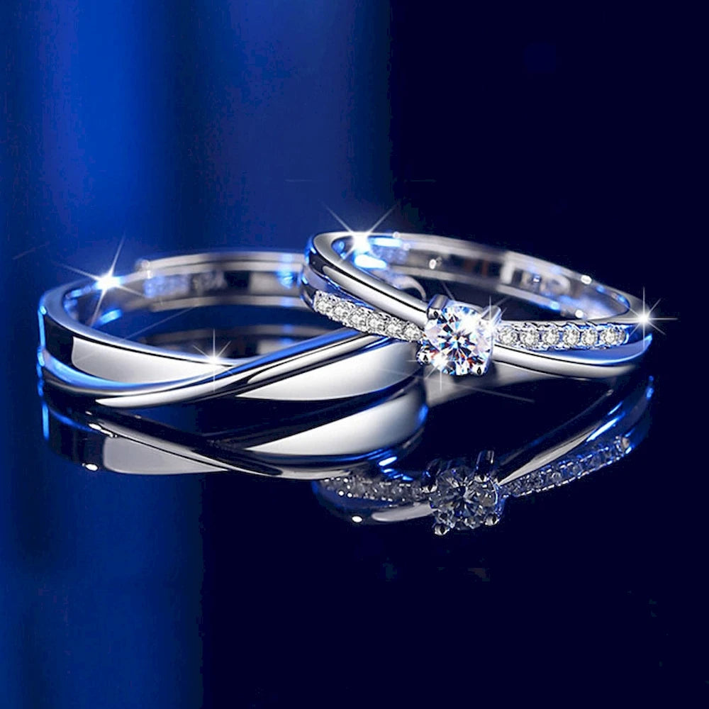 Adjustable Couple Rings for Men & Women – Twist Platinum-Plated Matching Overlap Bands