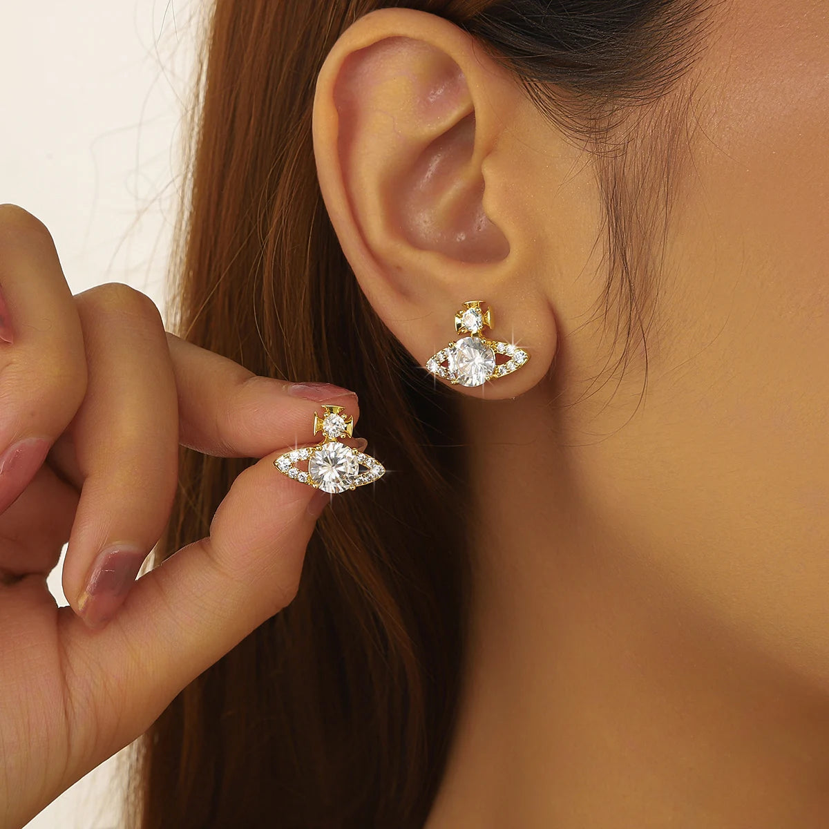 Saturn Crystal Stud Earrings for Women – Chic Sparkling Trendy Jewelry