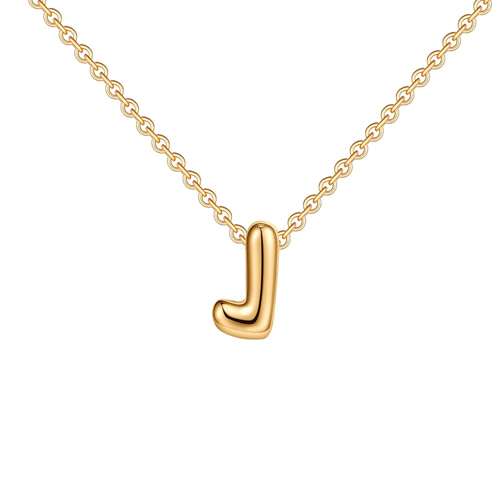 Gold-Plated Bubble Letter Necklace – Tiny A-Z Initial Pendant for Women & Teen Girls