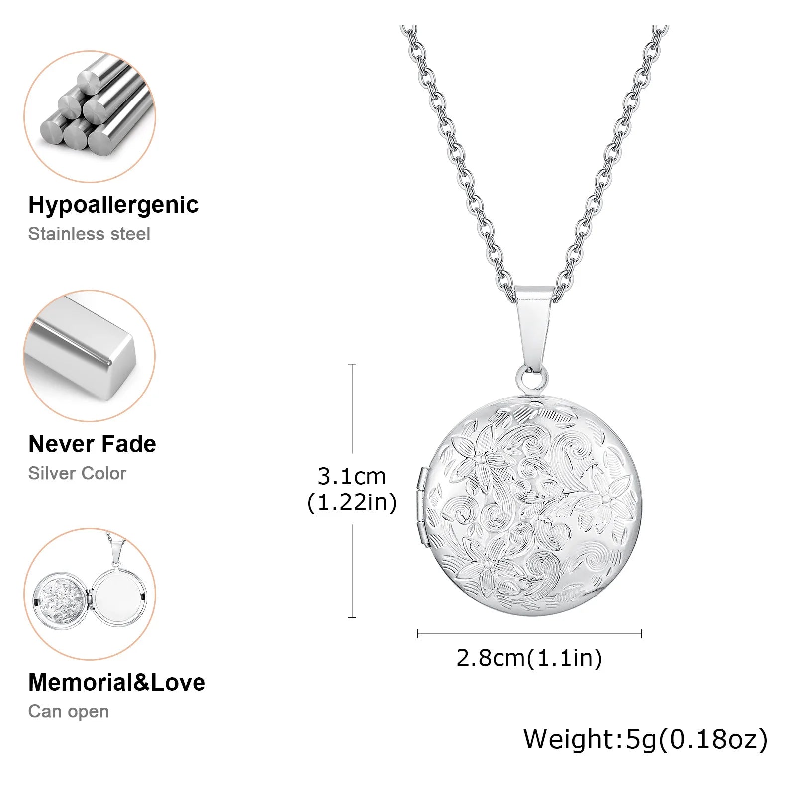 Silver Heart Locket Pendant Necklace for Women – Openable Memory Photo Charm | Stainless Steel Chain