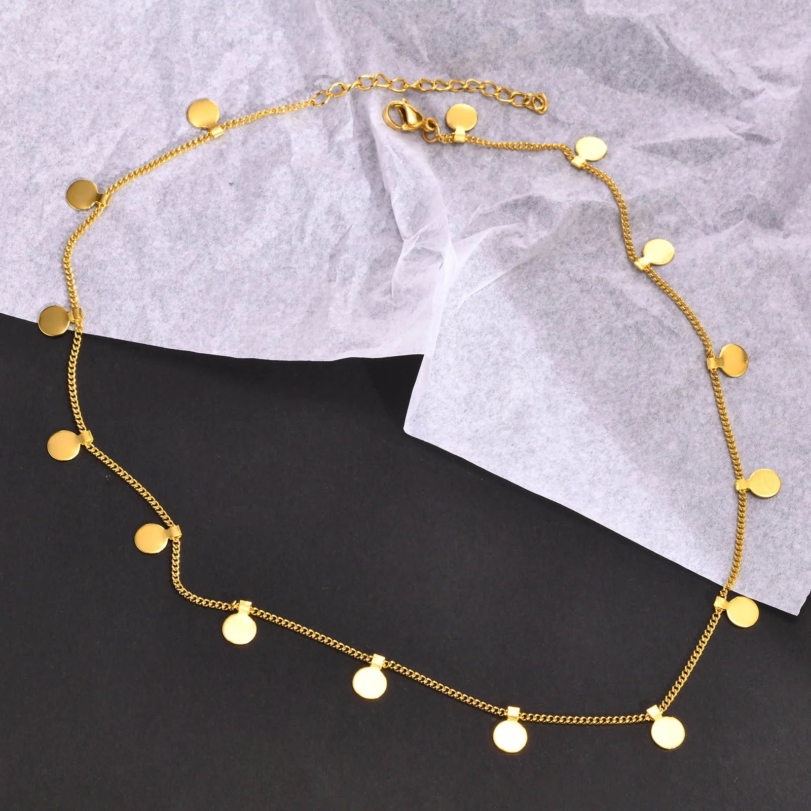 Gold Coin Disc Necklace for Women – Delicate Multi-Pendant Stainless Steel Chain