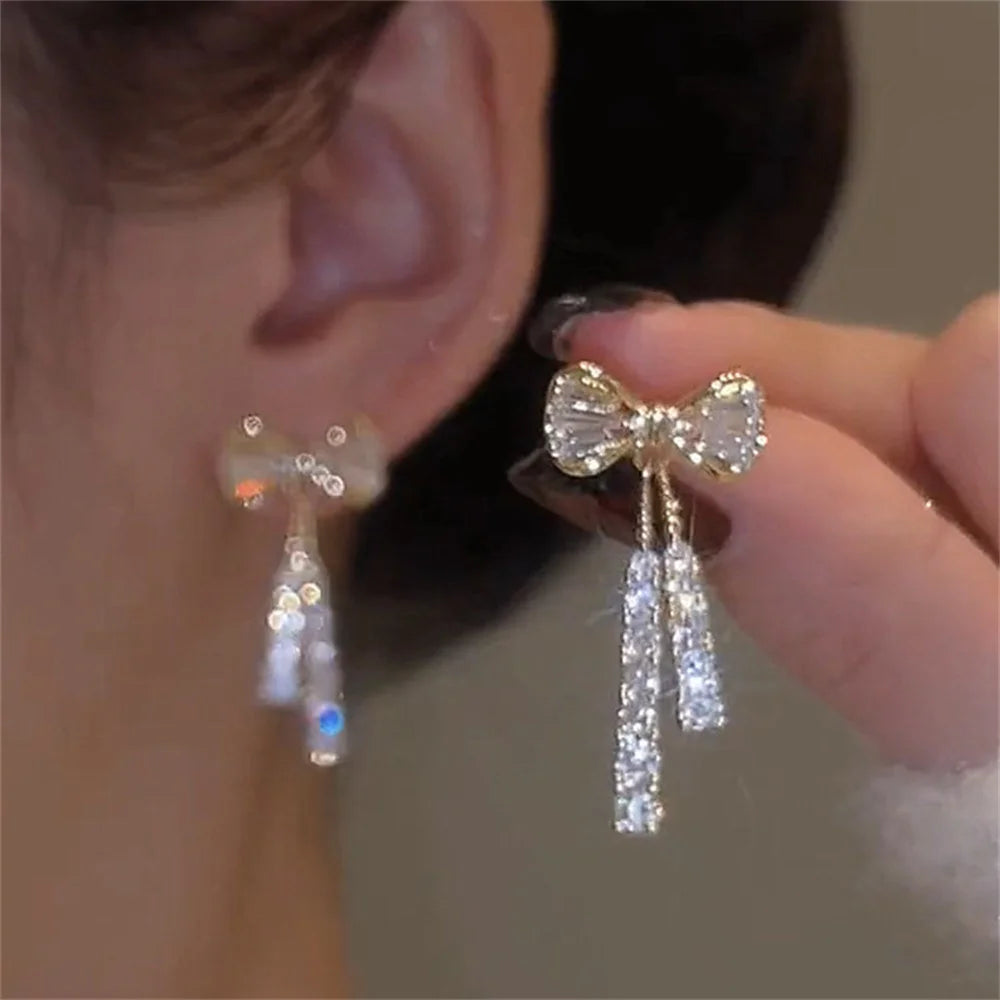 Crystal Acrylic Bow Tassel Earrings for Women – Fashion Zircon Party Jewelry Gift