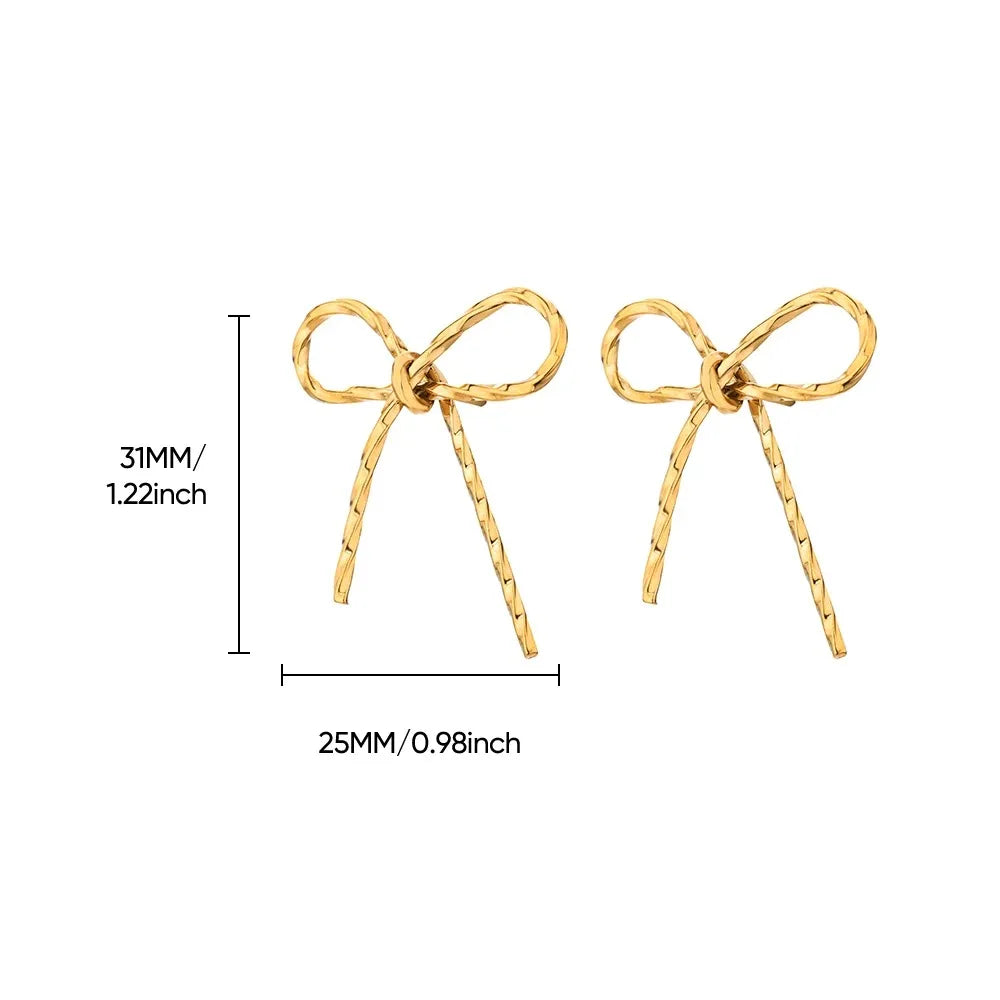 Vintage Bowknot Stainless Steel Earrings for Women – Gold Plated Elegant Jewelry