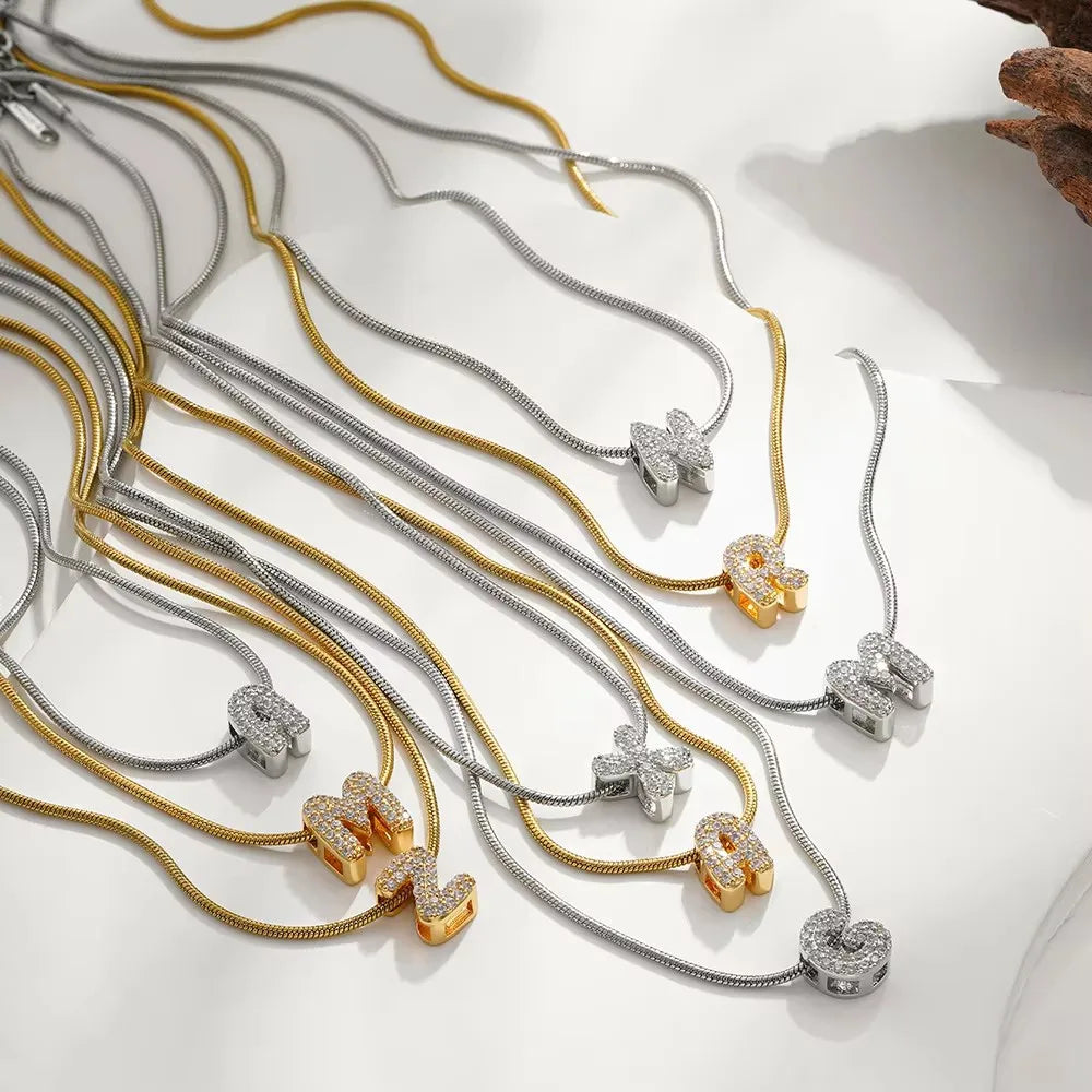 Gold-Plated Initial Alphabet Pendant Necklace for Women – CZ Zircon Letter A-Z Stainless Steel Chain