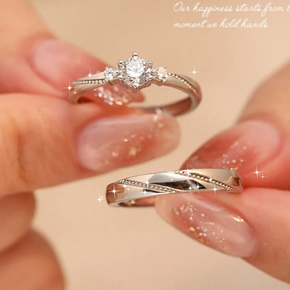 Adjustable Couple Rings for Men & Women – Twist Platinum-Plated Matching Overlap Bands