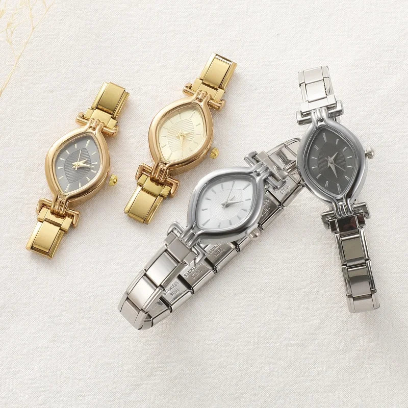 Fashion Women's Stainless Steel Oval Shiny Watch 9mm Fit Bracelet For Party Friend Wife Birthday DIY Jewelry Gifts
