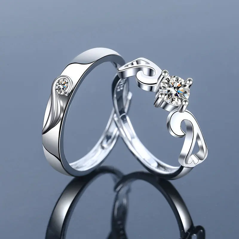 Adjustable Angel & Demon Couple Rings – Romantic Wings Design Fashion Engagement Jewelry Set