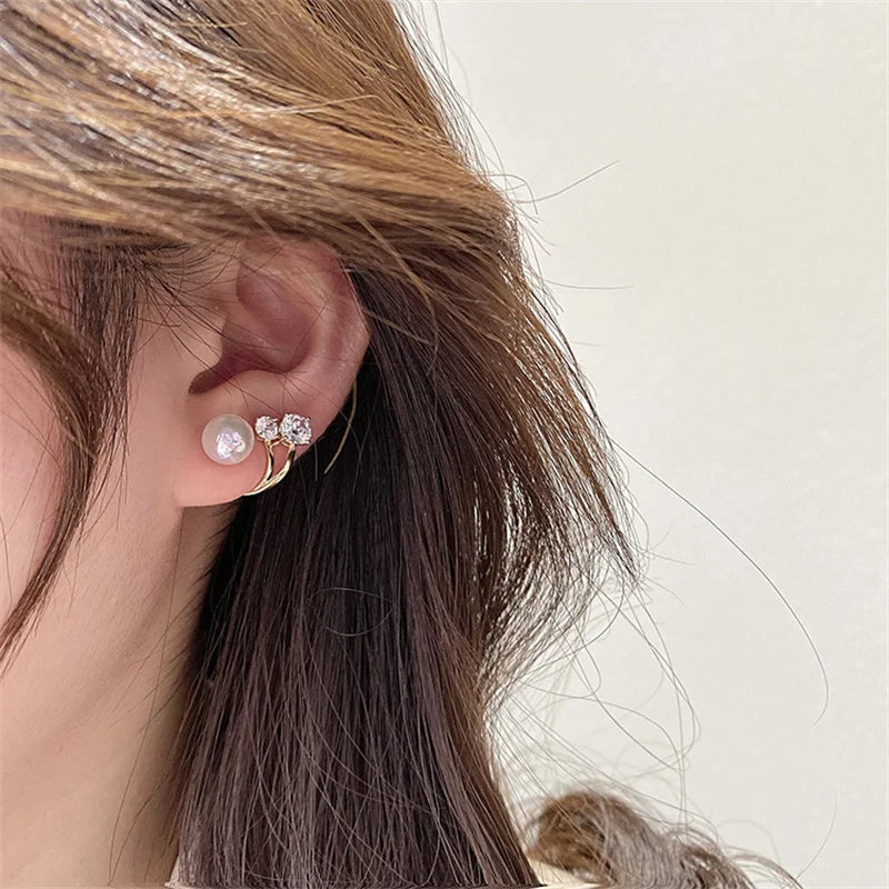 Korean Pearl Claw Ear Hook Earrings for Women – Zircon Crystal Gold Stud Jewelry