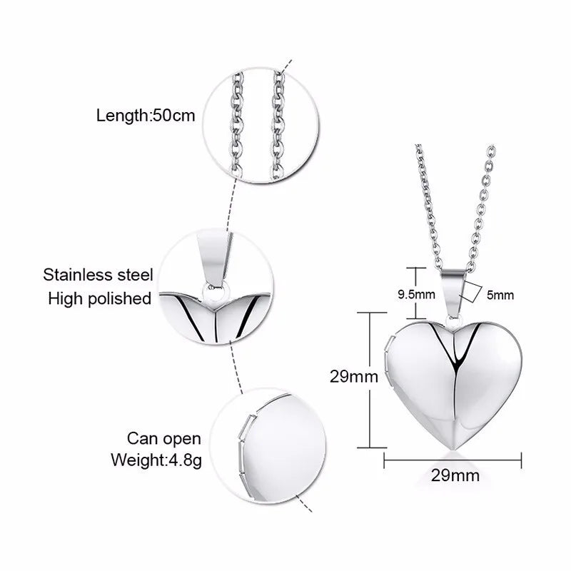Locking Heart Photo Locket Necklace – Personalized Stainless Steel Pendant for Women & Men