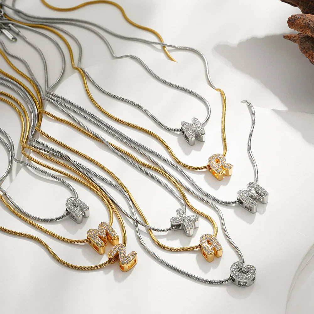 Gold-Plated Initial Alphabet Pendant Necklace for Women – CZ Zircon Letter A-Z Stainless Steel Chain