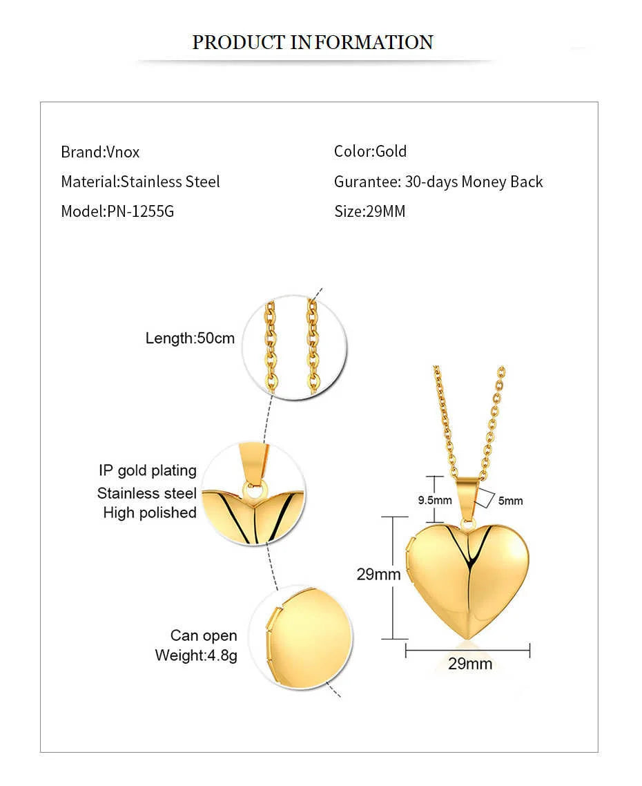 Locking Heart Photo Locket Necklace – Personalized Stainless Steel Pendant for Women & Men