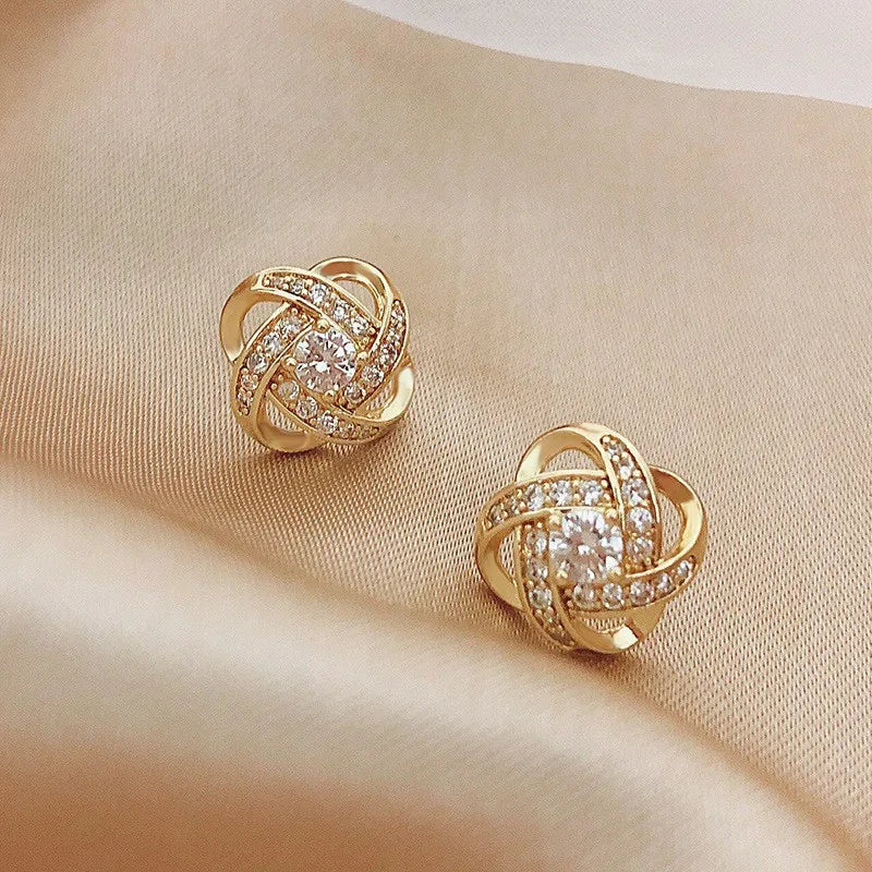 Light Luxury Zircon Cross Stud Earrings for Women – Hollow Geometric Wedding Party Jewelry