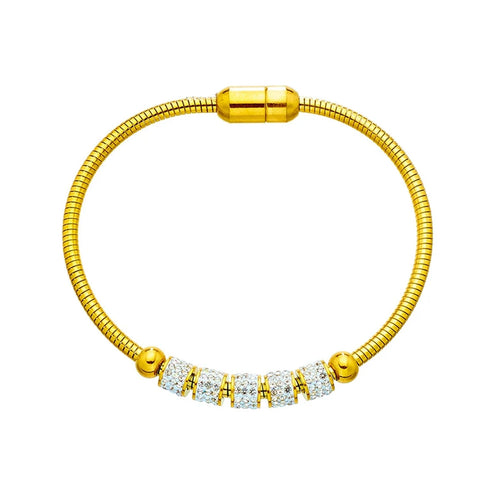 316L Stainless Steel Gold Beaded Bracelet for Women – Fashion Magnetic Clasp Bangle Gift