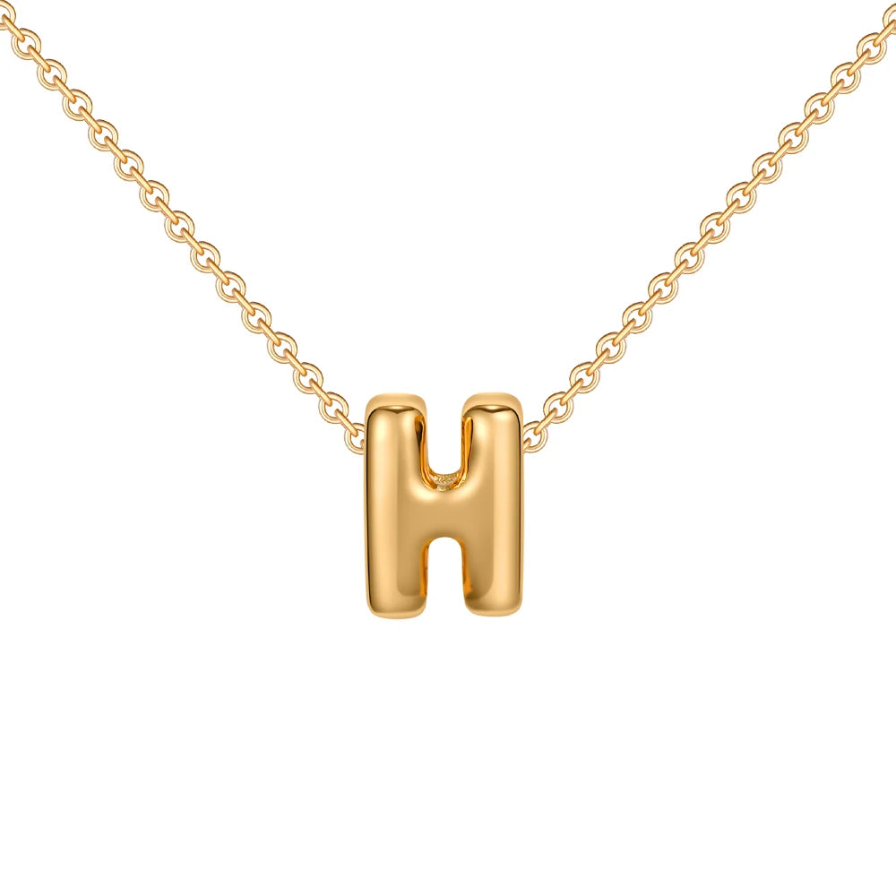 Gold-Plated Bubble Letter Necklace – Tiny A-Z Initial Pendant for Women & Teen Girls