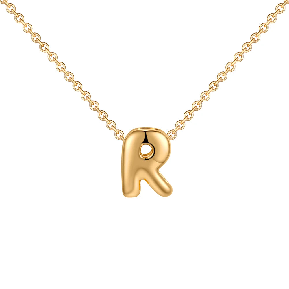 Gold-Plated Bubble Letter Necklace – Tiny A-Z Initial Pendant for Women & Teen Girls