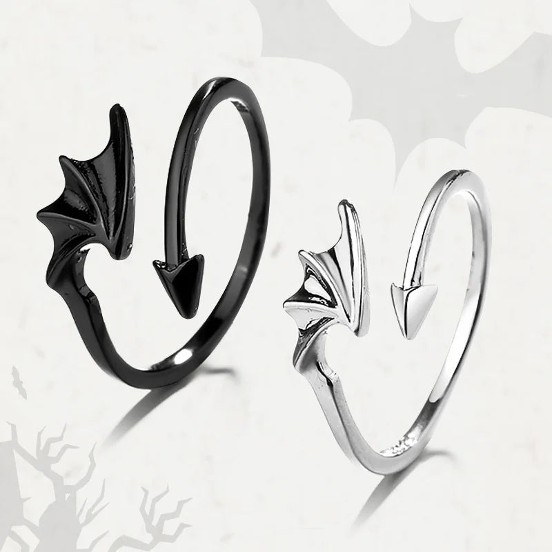 Adjustable Angel & Demon Couple Rings – Romantic Wings Design Fashion Engagement Jewelry Set