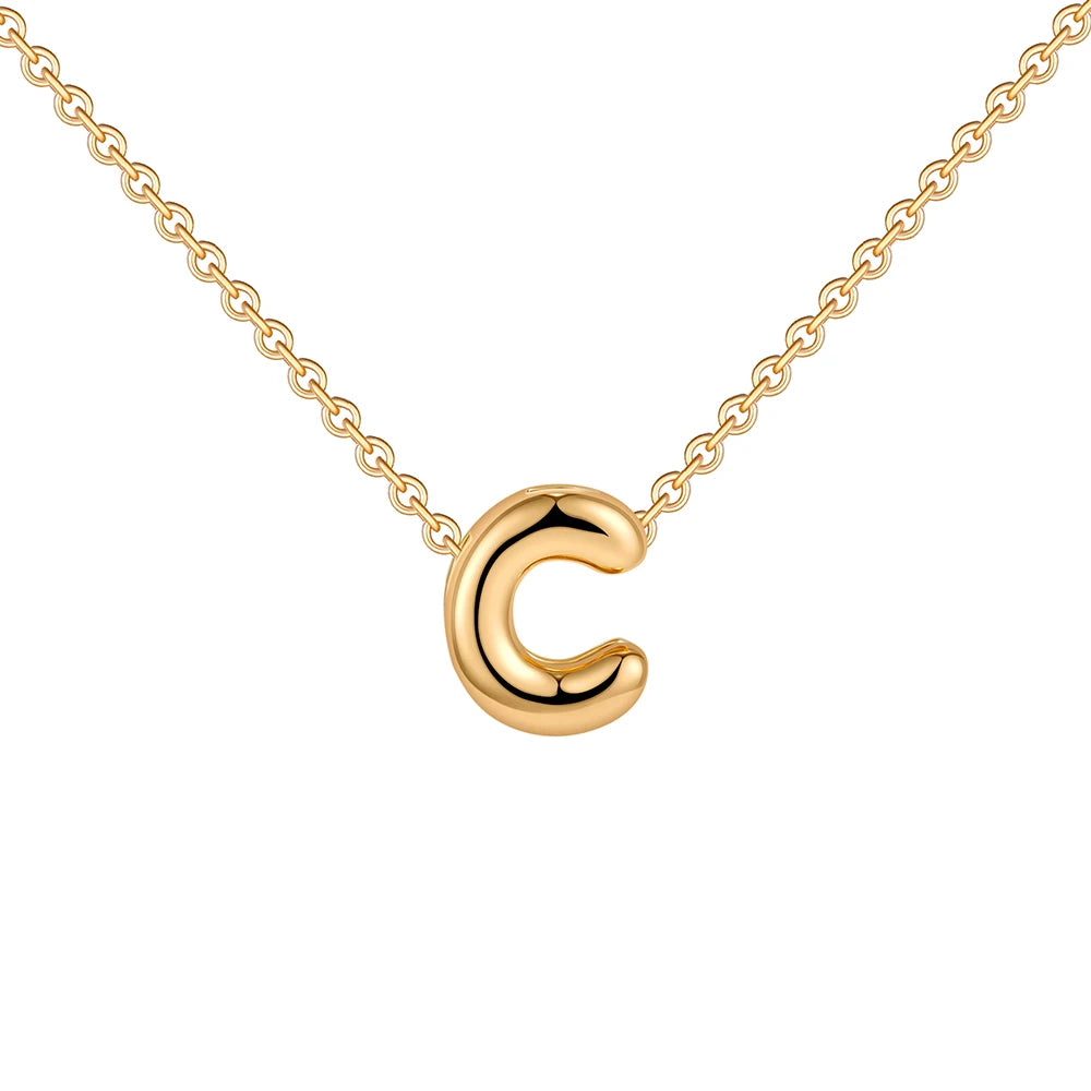 Gold-Plated Bubble Letter Necklace – Tiny A-Z Initial Pendant for Women & Teen Girls
