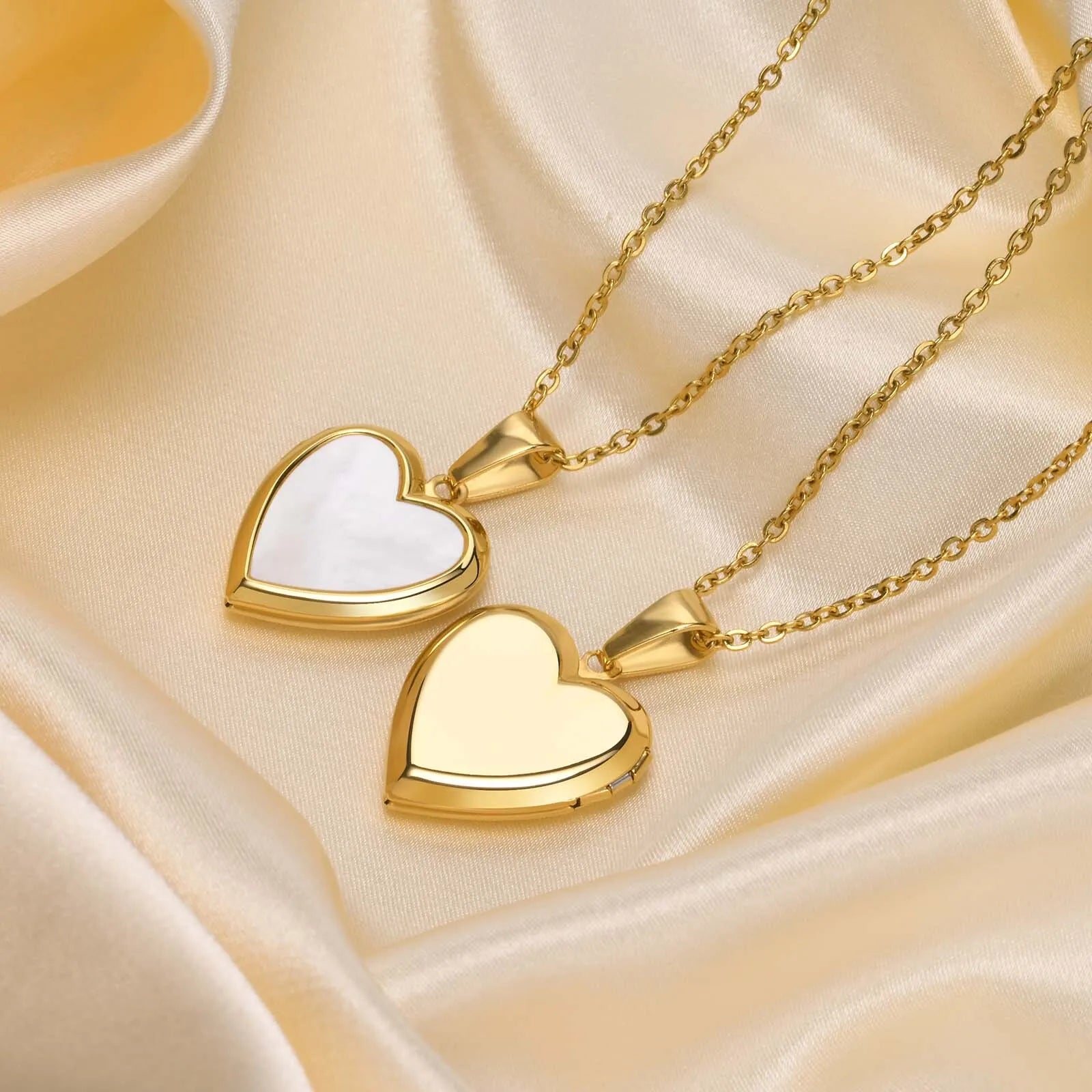 Openable Heart Locket Necklace for Women | Gold Stainless Steel Pendant Photo Frame Jewelry