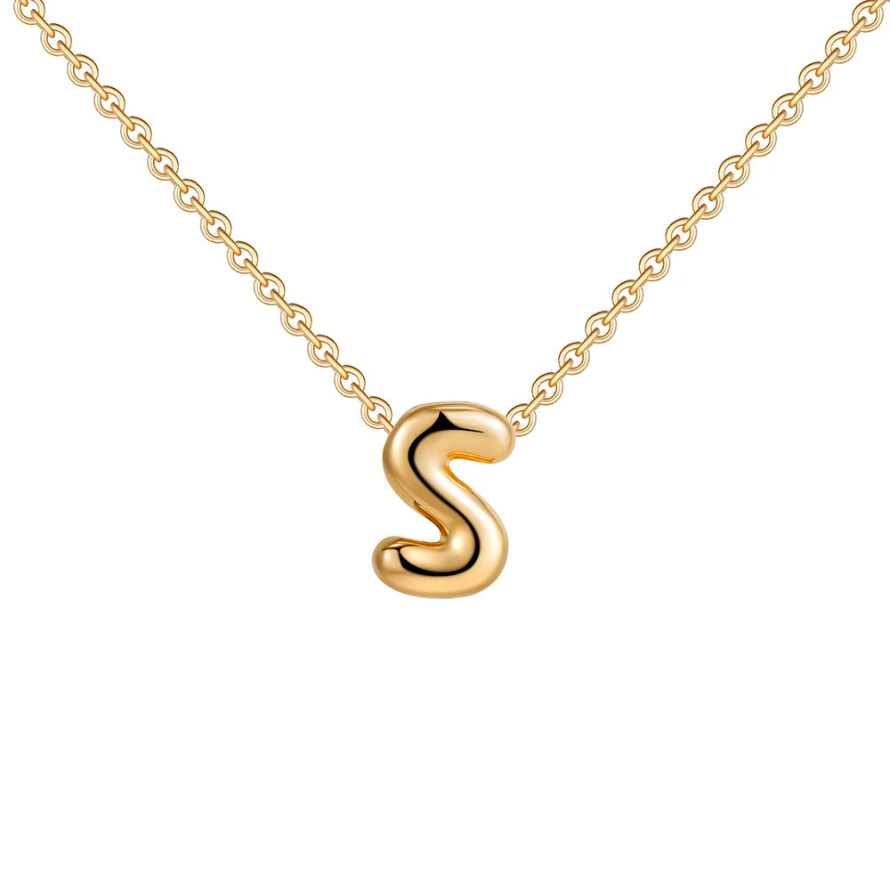Gold-Plated Bubble Letter Necklace – Tiny A-Z Initial Pendant for Women & Teen Girls
