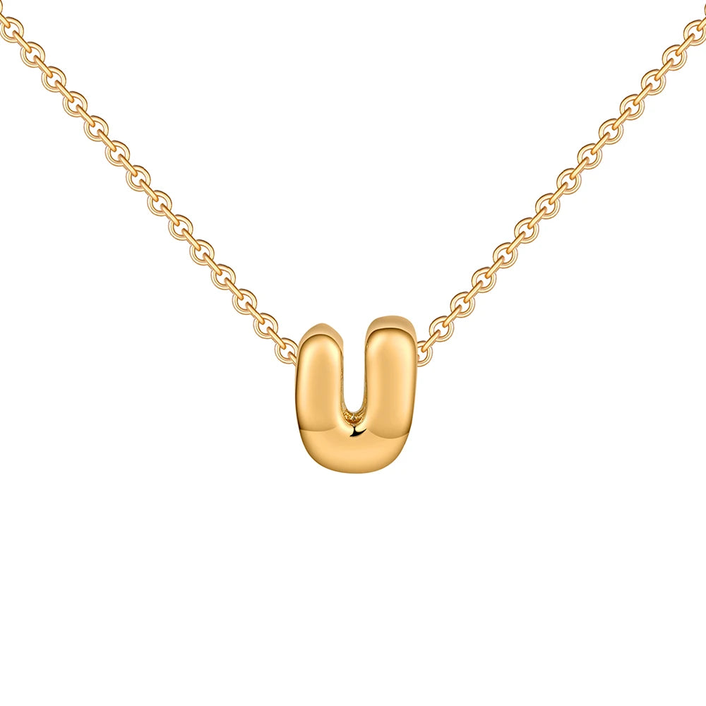 Gold-Plated Bubble Letter Necklace – Tiny A-Z Initial Pendant for Women & Teen Girls