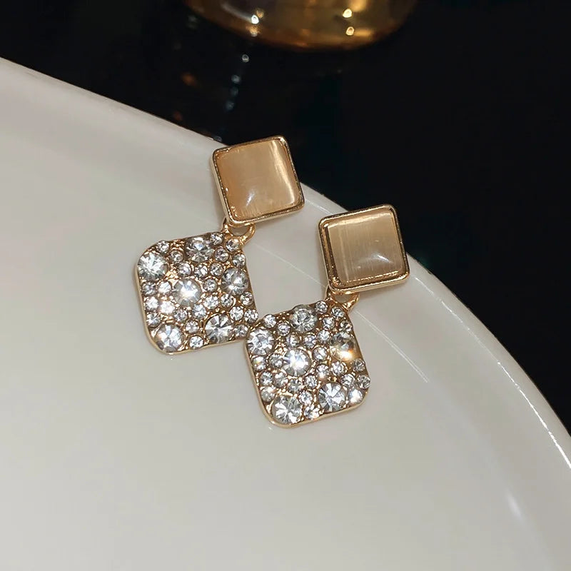 Light Luxury Zircon Cross Stud Earrings for Women – Hollow Geometric Wedding Party Jewelry