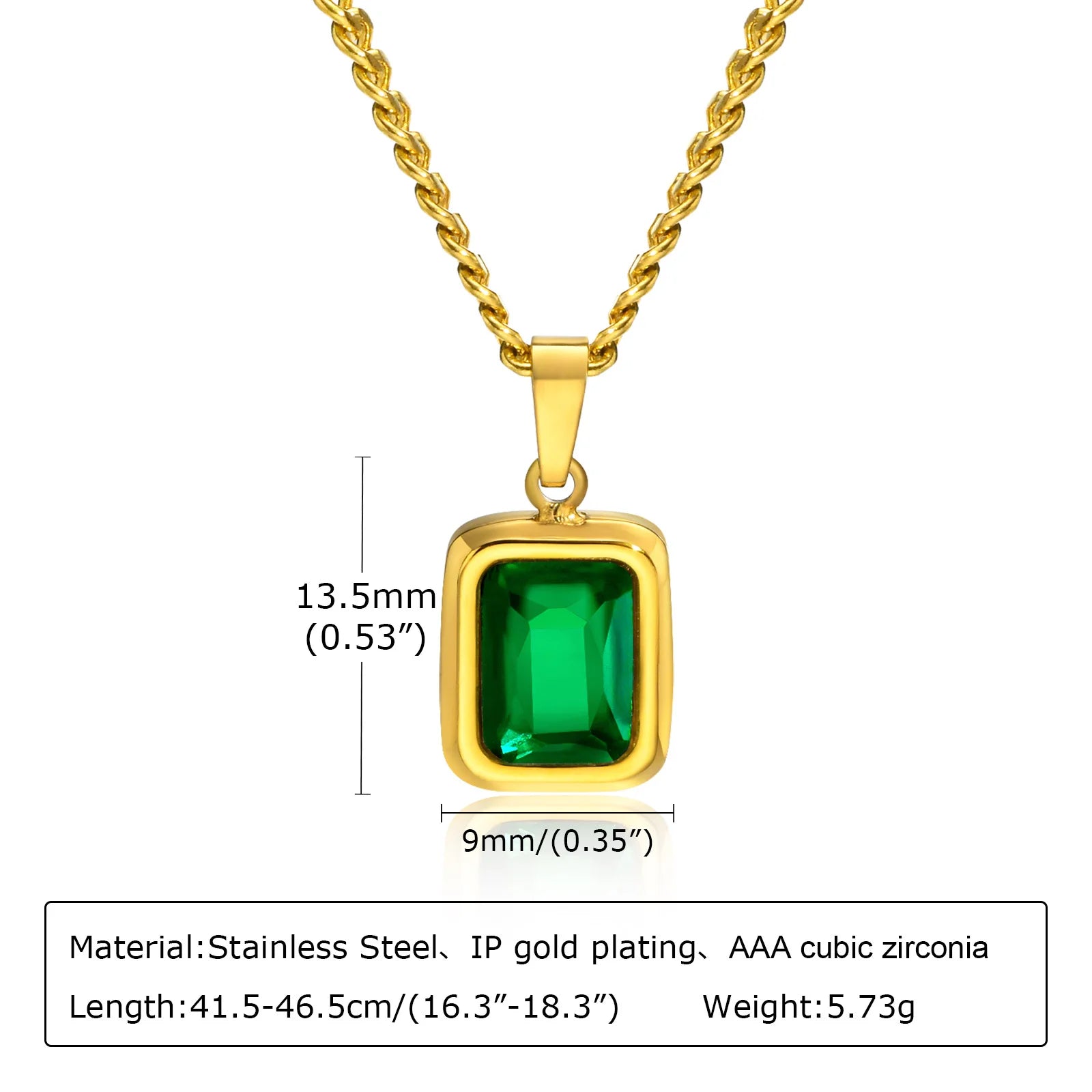 Retro Green Zircon Pendant Necklace for Women | Stainless Steel Gold Chain | Elegant Crystal Jewelry Gift
