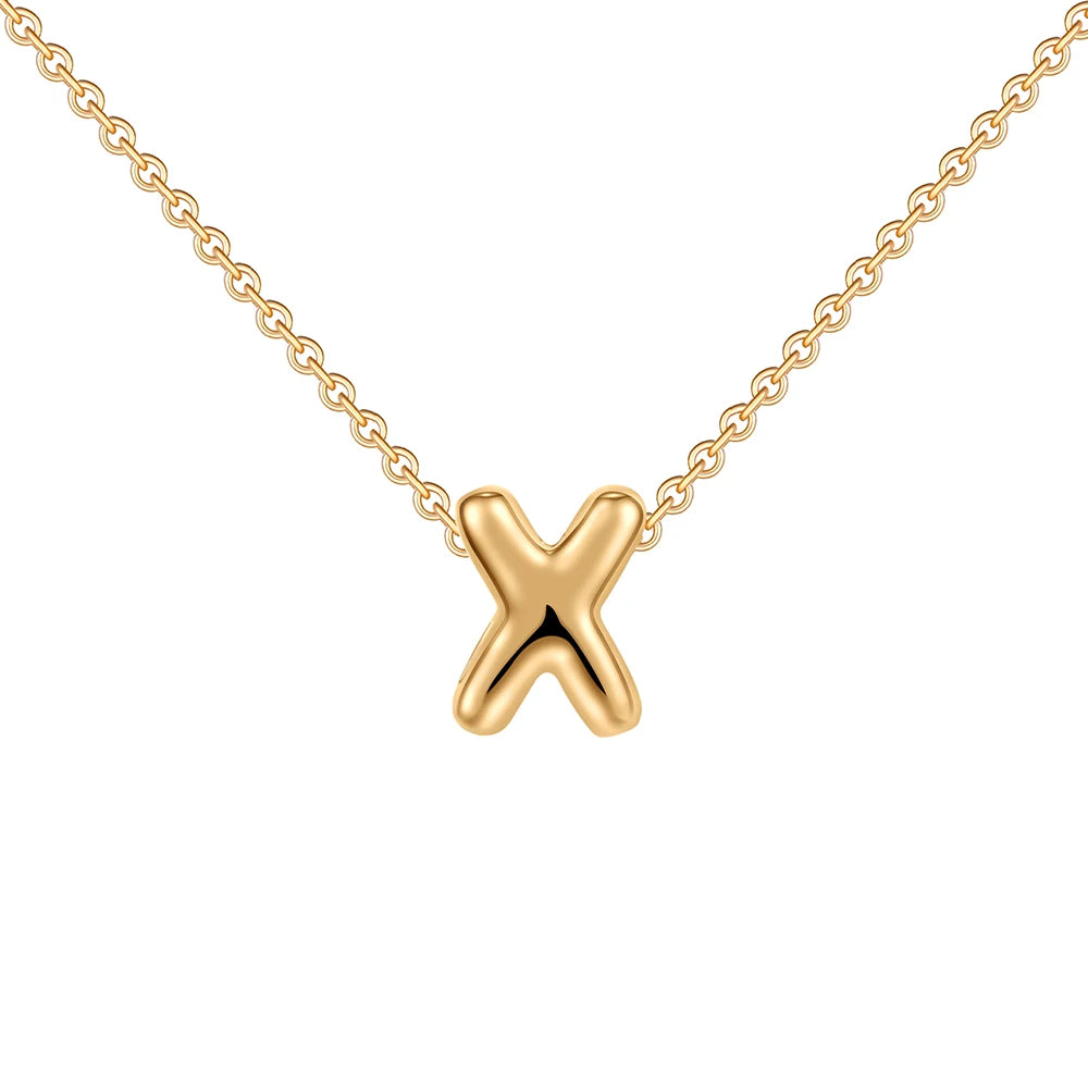 Gold-Plated Bubble Letter Necklace – Tiny A-Z Initial Pendant for Women & Teen Girls