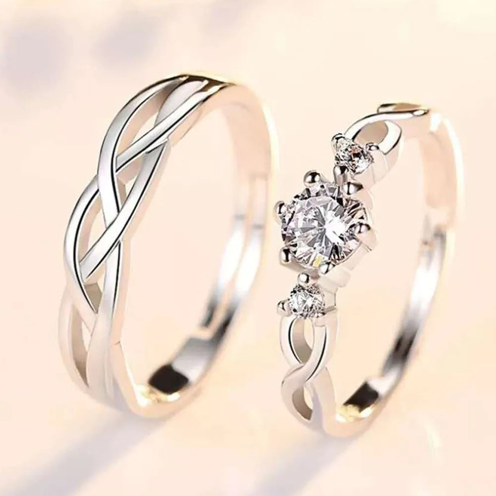 Adjustable Couple Rings for Men & Women – Twist Platinum-Plated Matching Overlap Bands