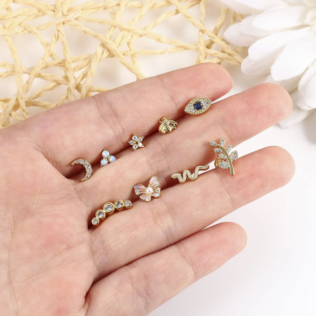 16G Stainless Steel Cartilage Stud Earring for Women – Butterfly/Moon/Flower Helix Tragus Piercing