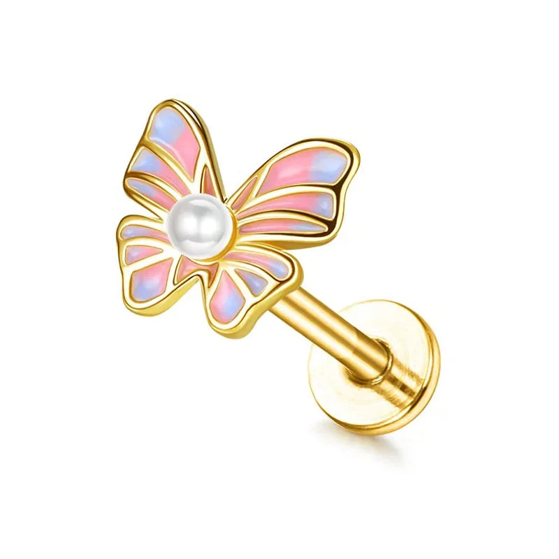 16G Stainless Steel Cartilage Stud Earring for Women – Butterfly/Moon/Flower Helix Tragus Piercing