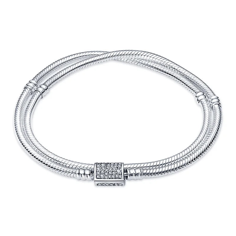 Classic Two-Layer Snake Chain Bracelet for Women – Zircon Charm Elegant Adjustable Design