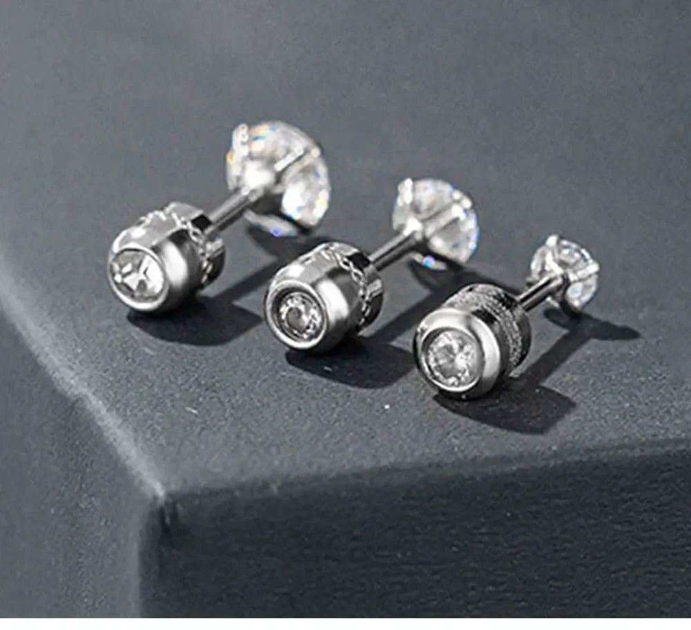 Medical Stainless Steel Zircon Cartilage Stud – Hypoallergenic Screw-Back Piercing Jewelry