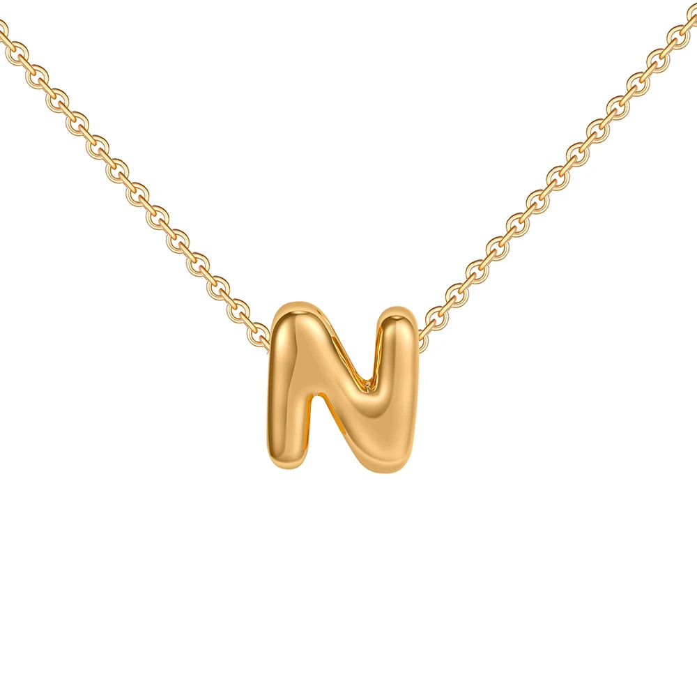 Gold-Plated Bubble Letter Necklace – Tiny A-Z Initial Pendant for Women & Teen Girls