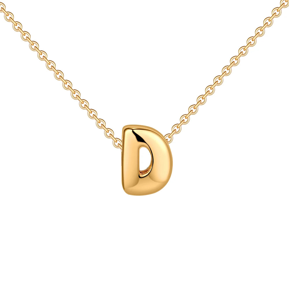 Gold-Plated Bubble Letter Necklace – Tiny A-Z Initial Pendant for Women & Teen Girls