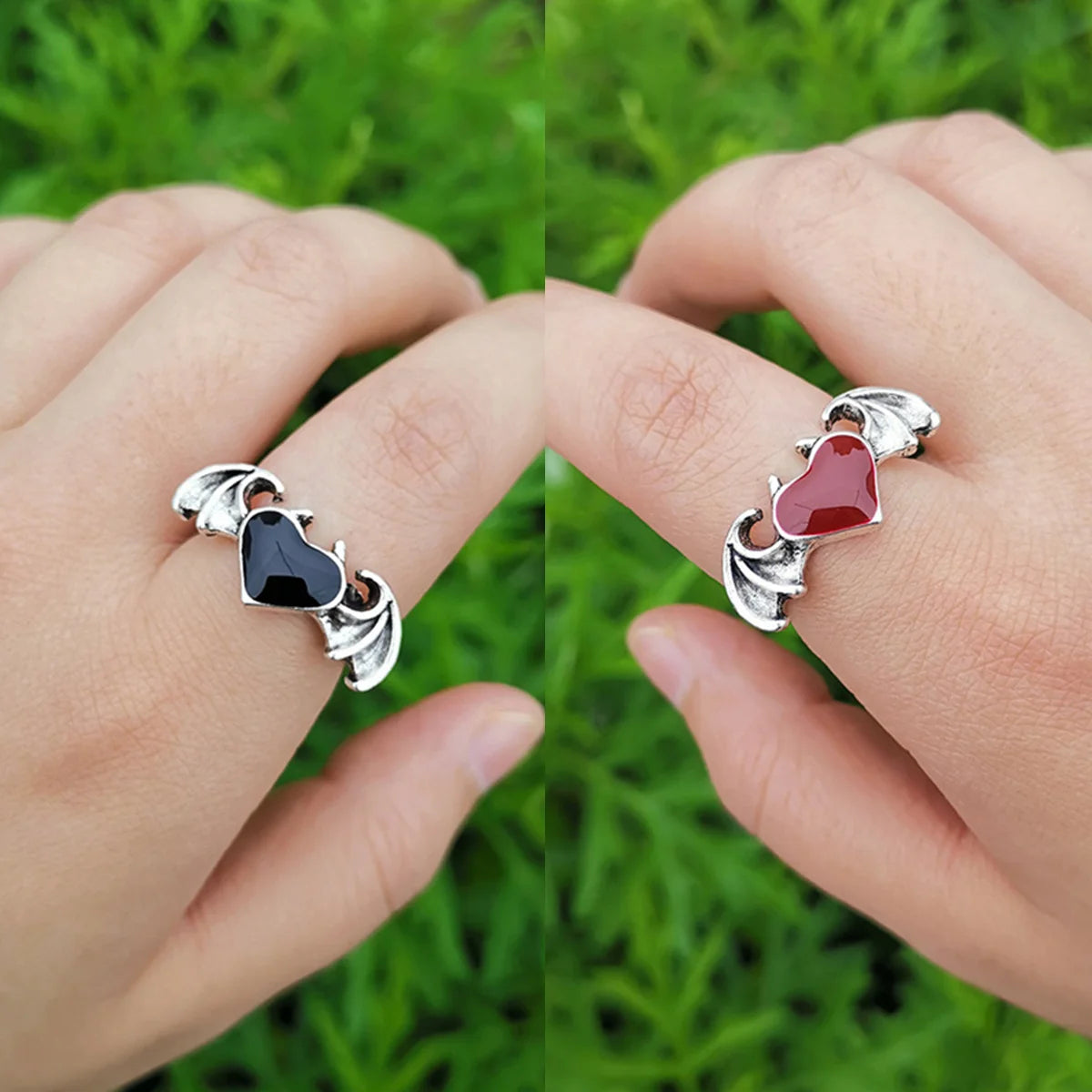 Adjustable Angel & Demon Couple Rings – Romantic Wings Design Fashion Engagement Jewelry Set