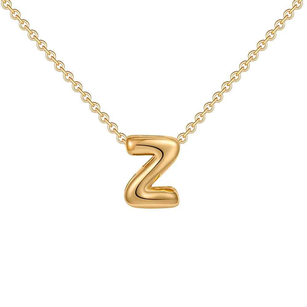 Gold-Plated Bubble Letter Necklace – Tiny A-Z Initial Pendant for Women & Teen Girls