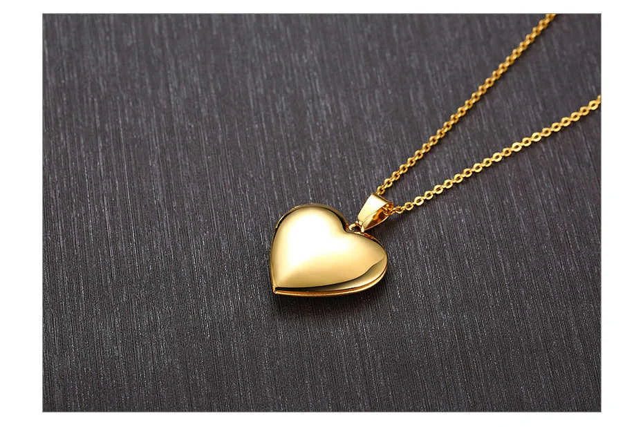 Locking Heart Photo Locket Necklace – Personalized Stainless Steel Pendant for Women & Men