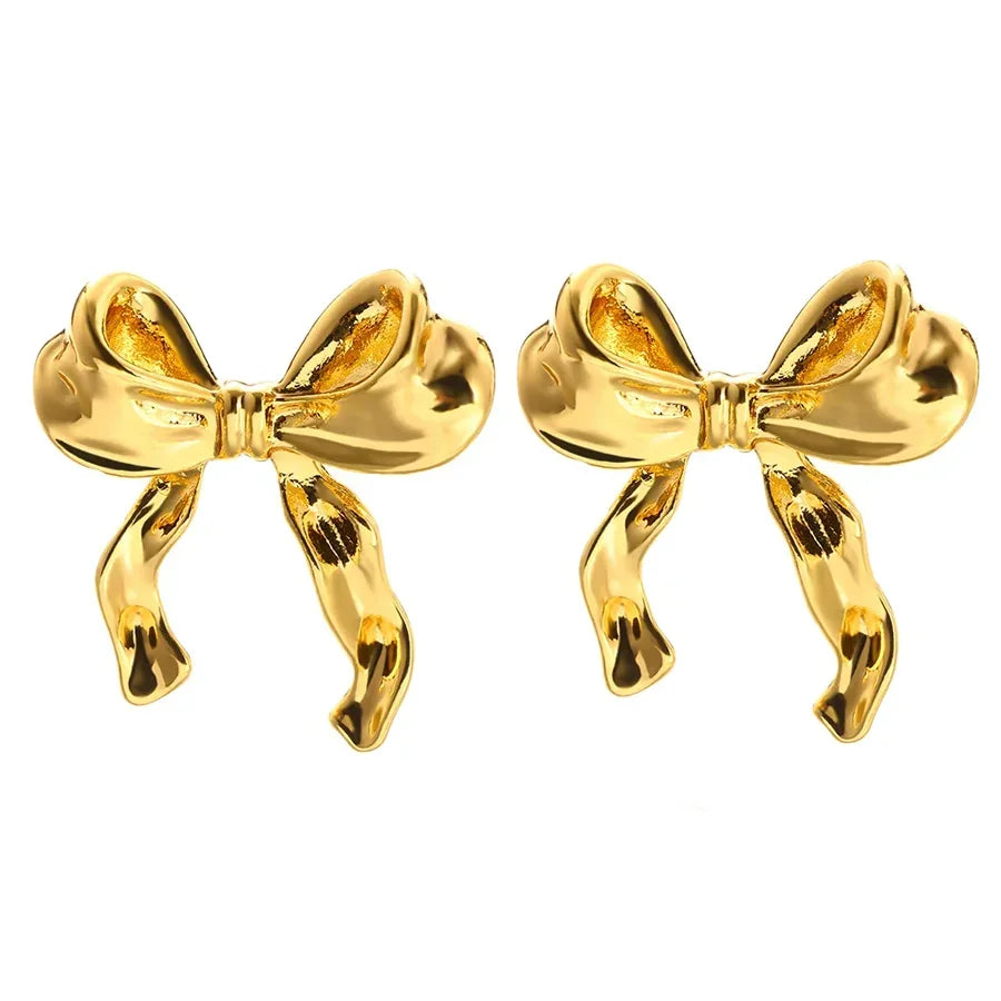 Vintage Bowknot Stainless Steel Earrings for Women – Gold Plated Elegant Jewelry
