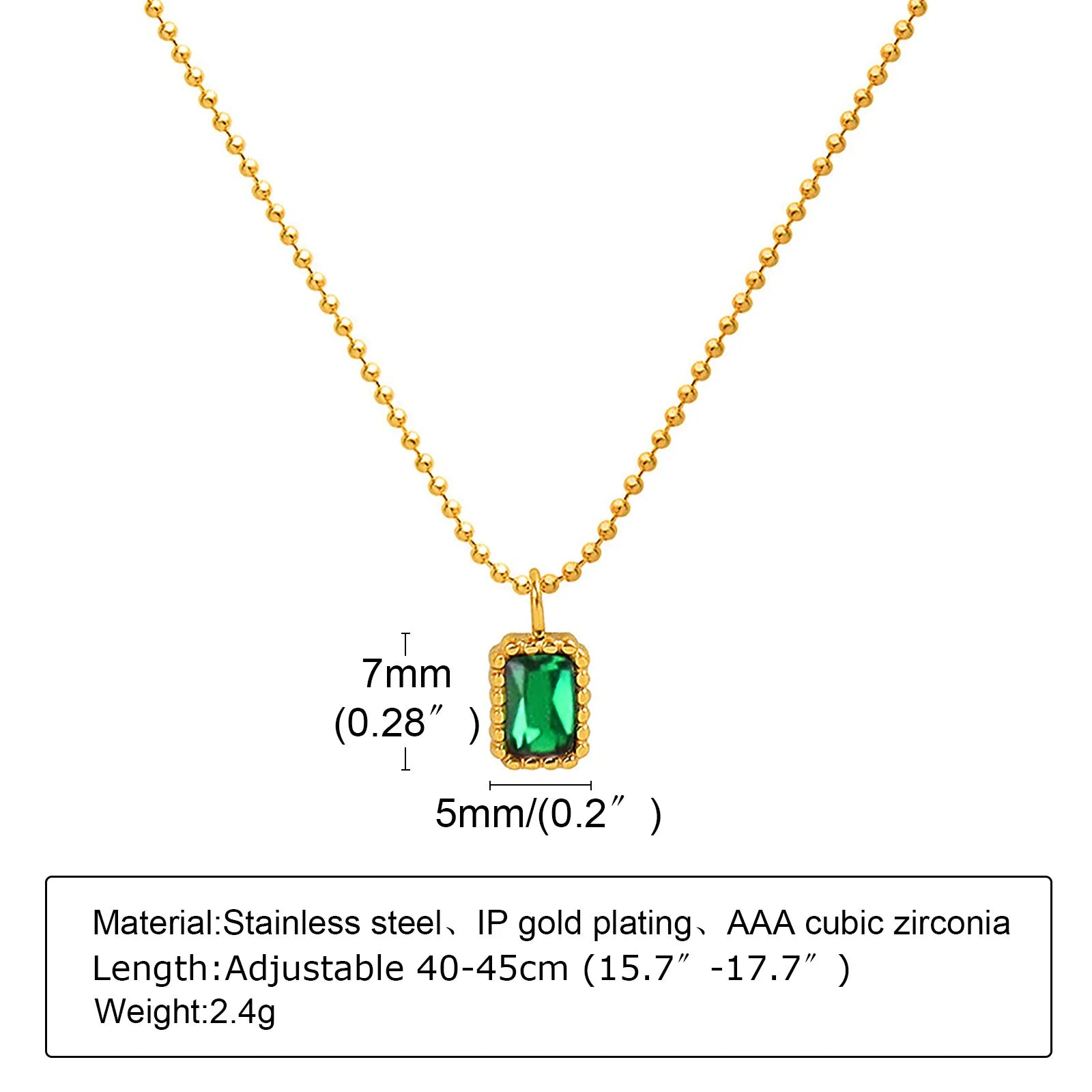 Retro Green Zircon Pendant Necklace for Women | Stainless Steel Gold Chain | Elegant Crystal Jewelry Gift