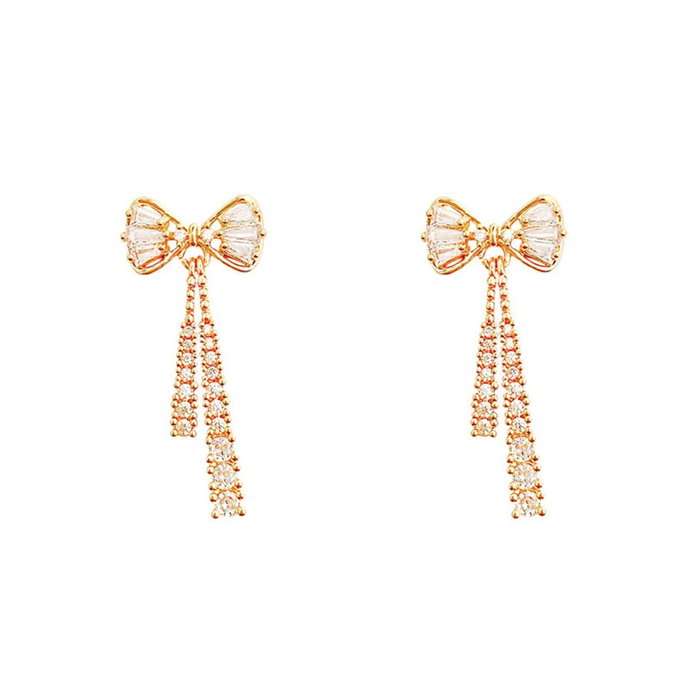 Crystal Acrylic Bow Tassel Earrings for Women – Fashion Zircon Party Jewelry Gift