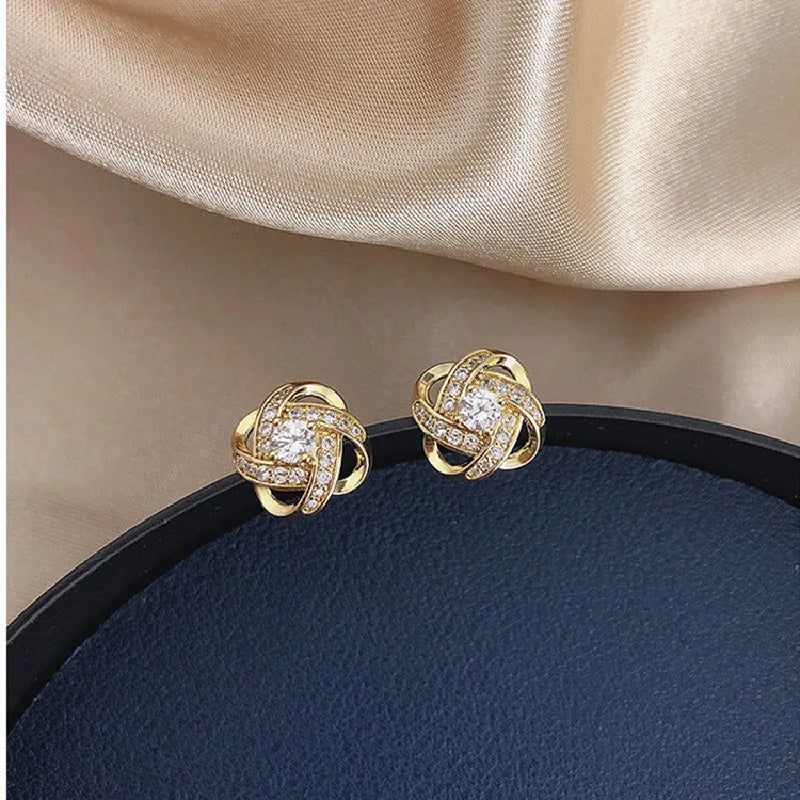 Light Luxury Zircon Cross Stud Earrings for Women – Hollow Geometric Wedding Party Jewelry