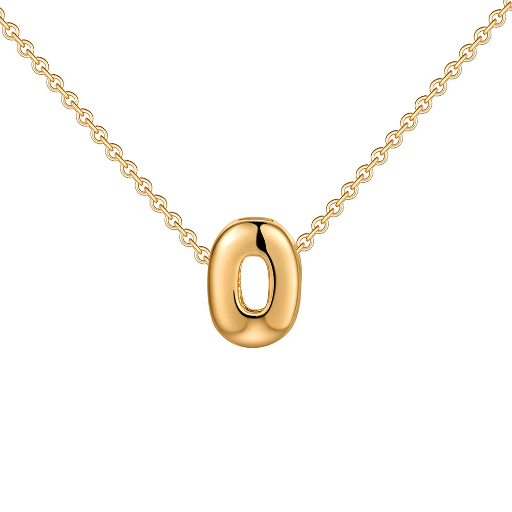 Gold-Plated Bubble Letter Necklace – Tiny A-Z Initial Pendant for Women & Teen Girls