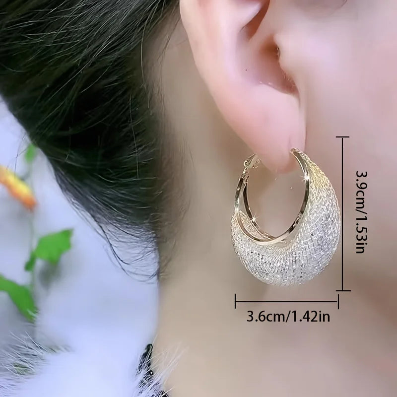Shiny Mesh Hoop Earrings for Women – Rhinestone Inlaid Elegant Round Party Jewelry