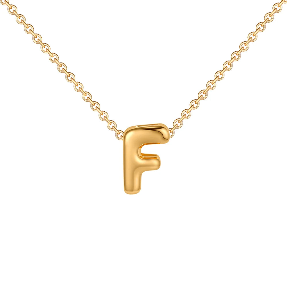 Gold-Plated Bubble Letter Necklace – Tiny A-Z Initial Pendant for Women & Teen Girls