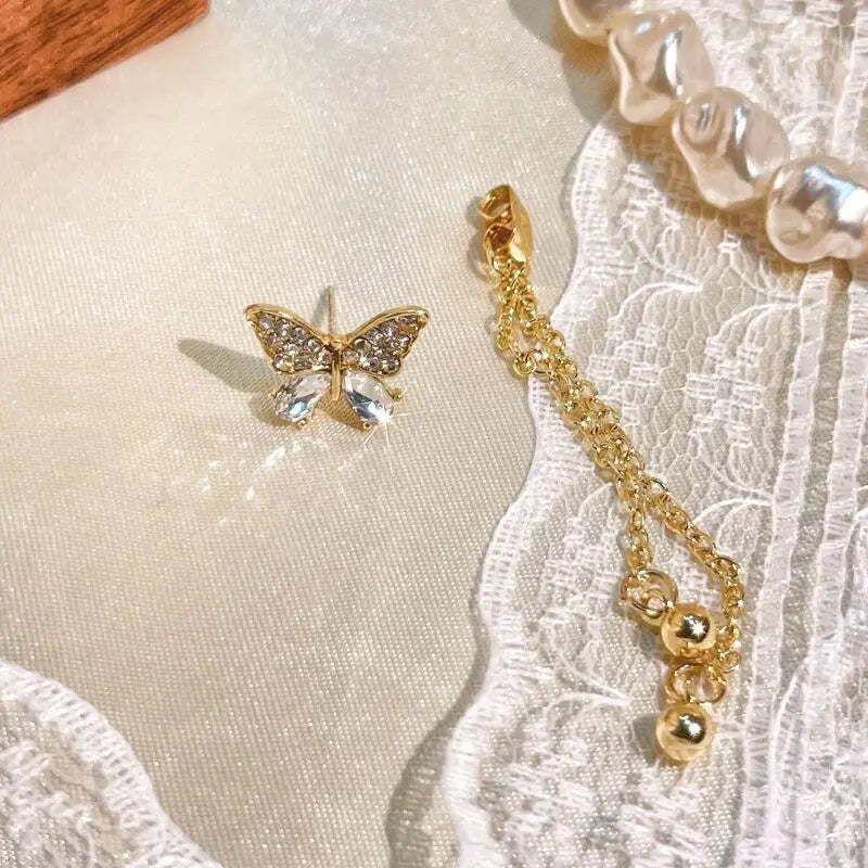 Women’s Butterfly Tassel Drop Earrings – Rhinestone Two-Way Wear Romantic Jewelry