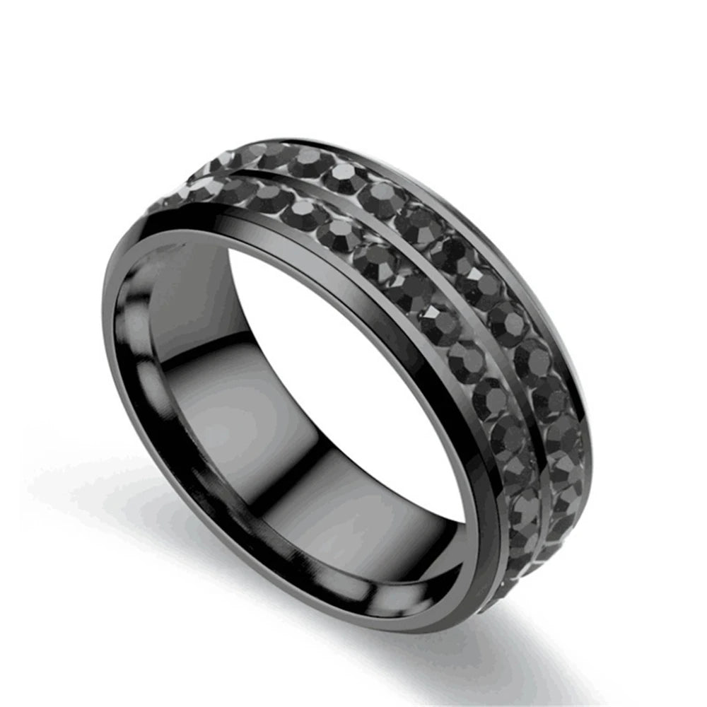 Black Zircon Couple Ring Set – Stainless Steel Men's Band & Heart Women’s Wedding Jewelry