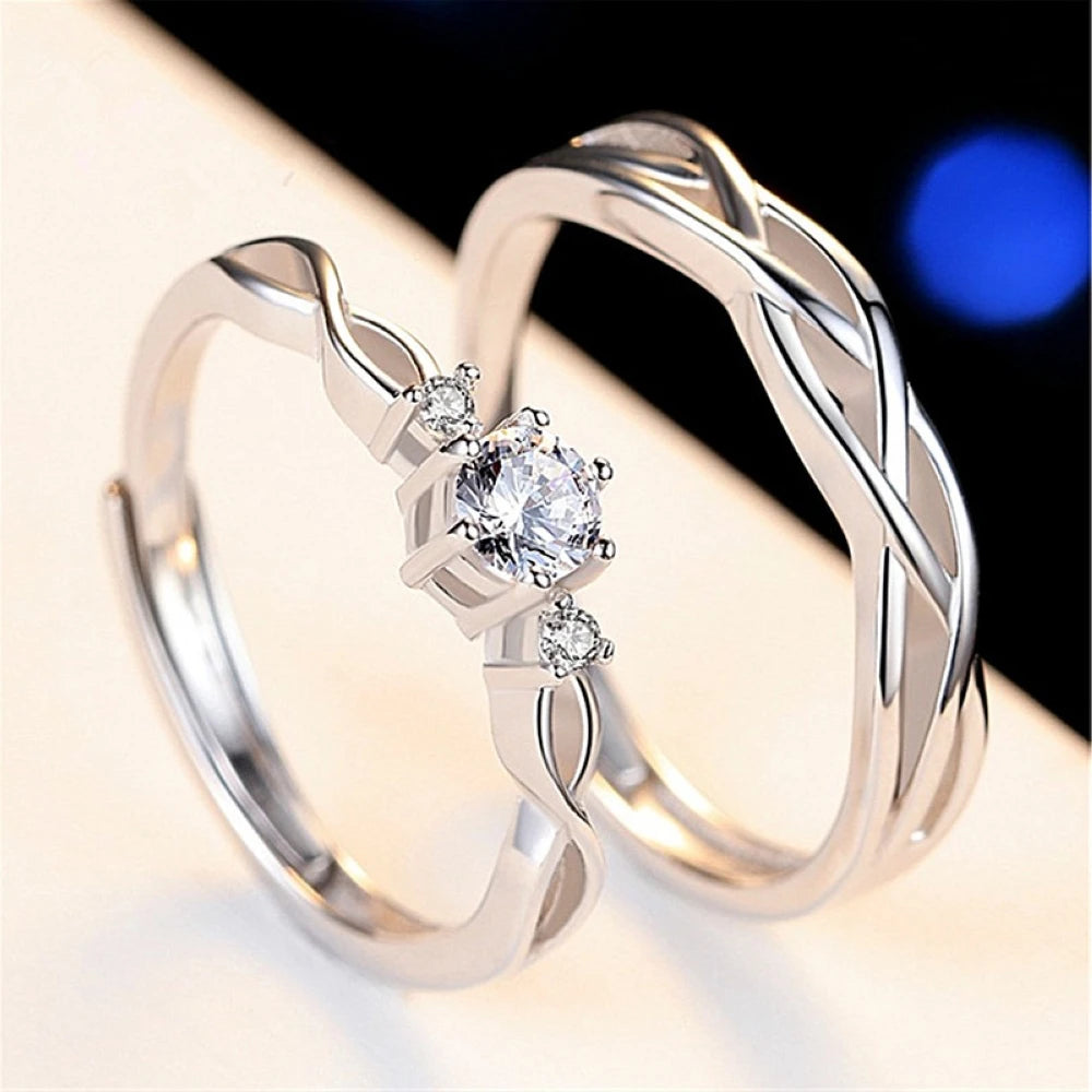 Adjustable Couple Rings for Men & Women – Twist Platinum-Plated Matching Overlap Bands
